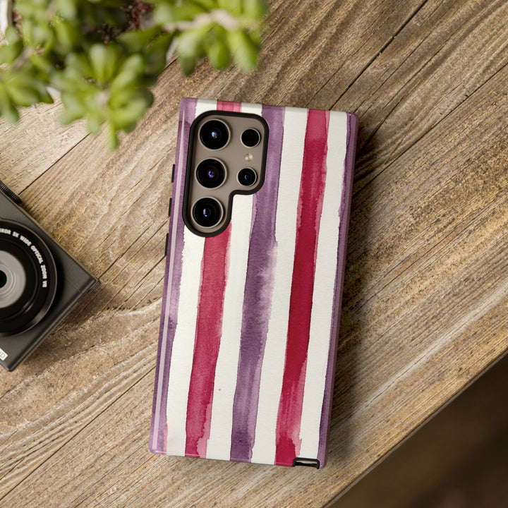 Tough Cute Wine Red Purple Stripes Phone Case, for IPhone 17 Pro Max | Iphone 17 Air, Iphone 16, IPhone 15, 14 13 12, Samsung Galaxy S26, S25, S24, S23 - Studio40ParkLane