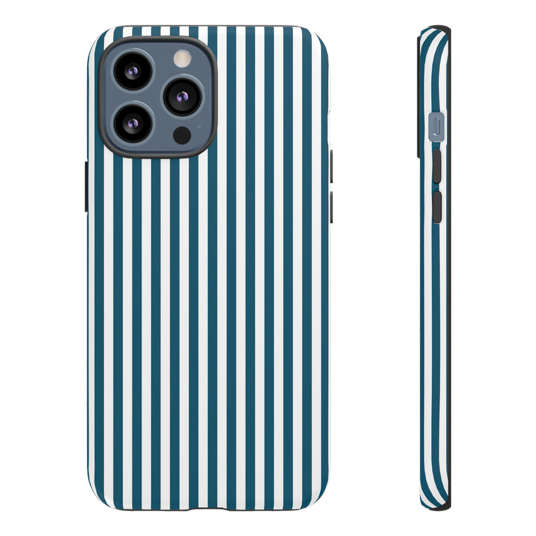 Tough Premium Teal Blue Stripes Phone Case Gift for Her - For Apple iPhone 16 Pro Max 16e iPhone 15 Pro iPhone Iphone 14 Plus 13 Pro 12 SE XR - Studio40ParkLane