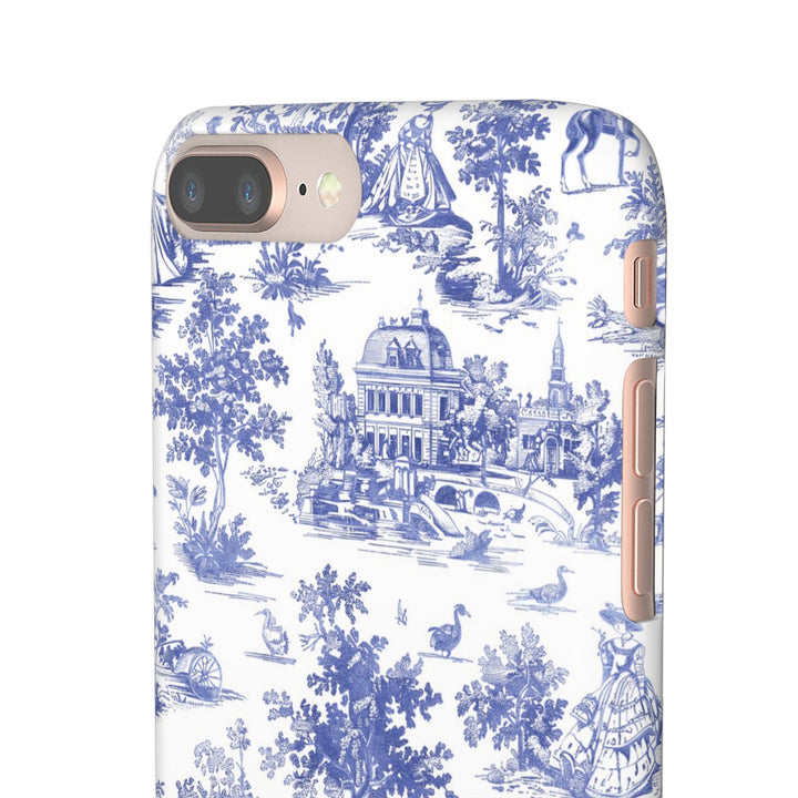 Sleek Snap Blue French Toile Cute Phone Case for iPhone 16 15 14 13 12 11 X Xs Max Xr Pro Plus Samsung Galaxy S24 S23 S22 S21 S20 Note Ultra