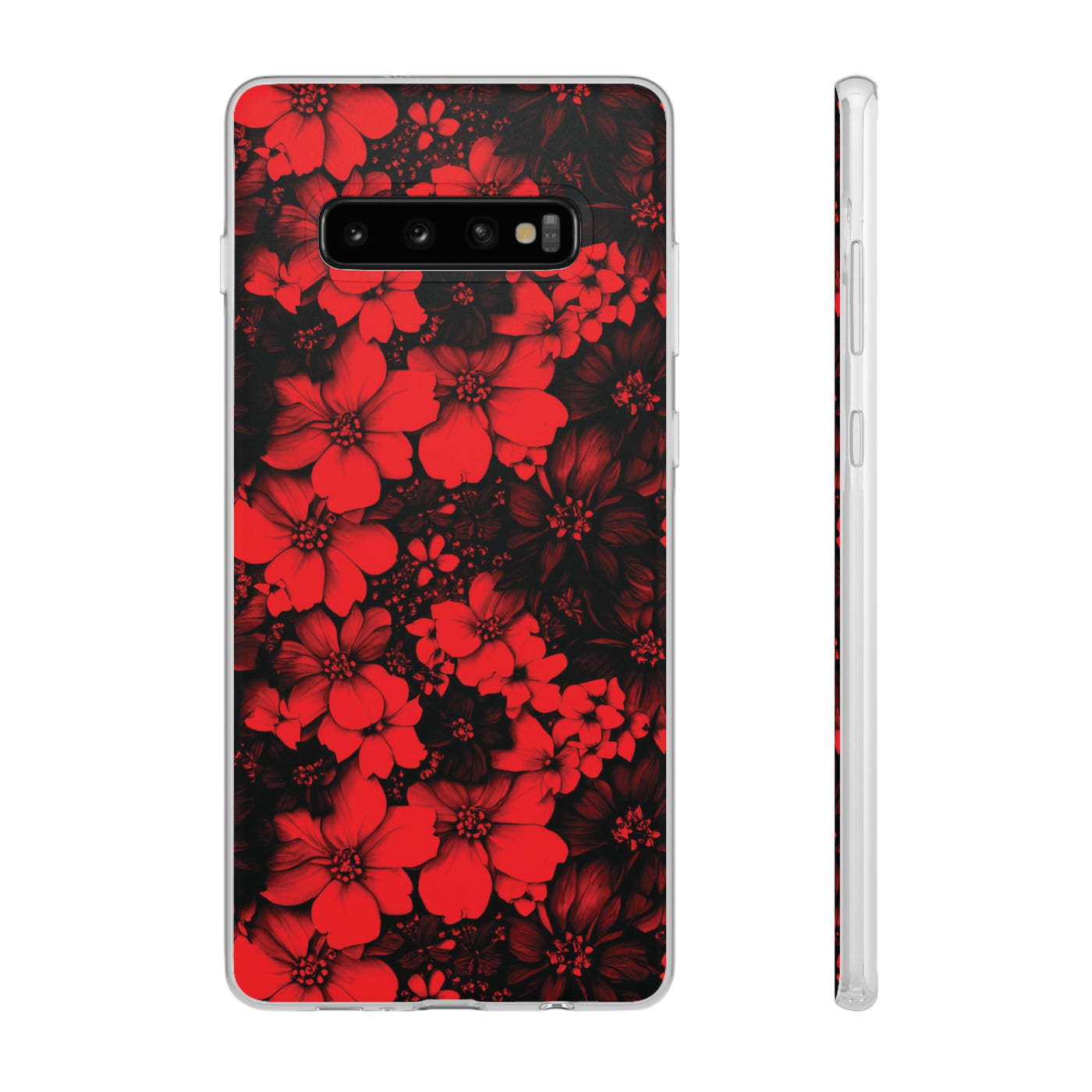 Cute Flexi Samsung Phone Cases, Red Black Flowers Galaxy S23 Phone Case, Samsung S22 Case, Samsung S21 Case, S20 Plus