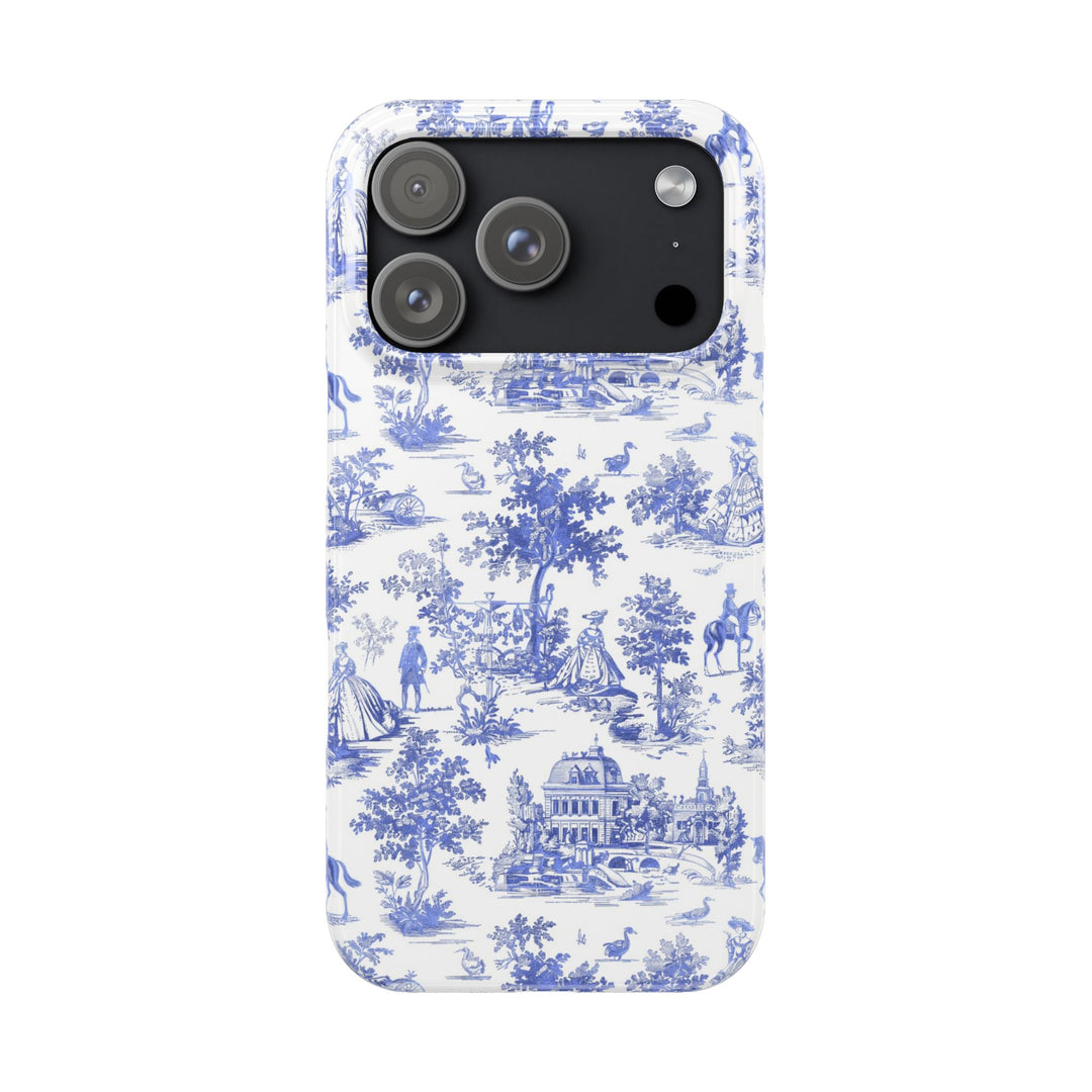 Slim Blue Vintage French Toile Cute Phone Cases for Iphone 16 Pro Max | iPhone 15 Case | iPhone 15 Pro Max Case, Iphone 14, Iphone 14 Pro Max, Iphone 13 12 11 8 7 - Studio40ParkLane