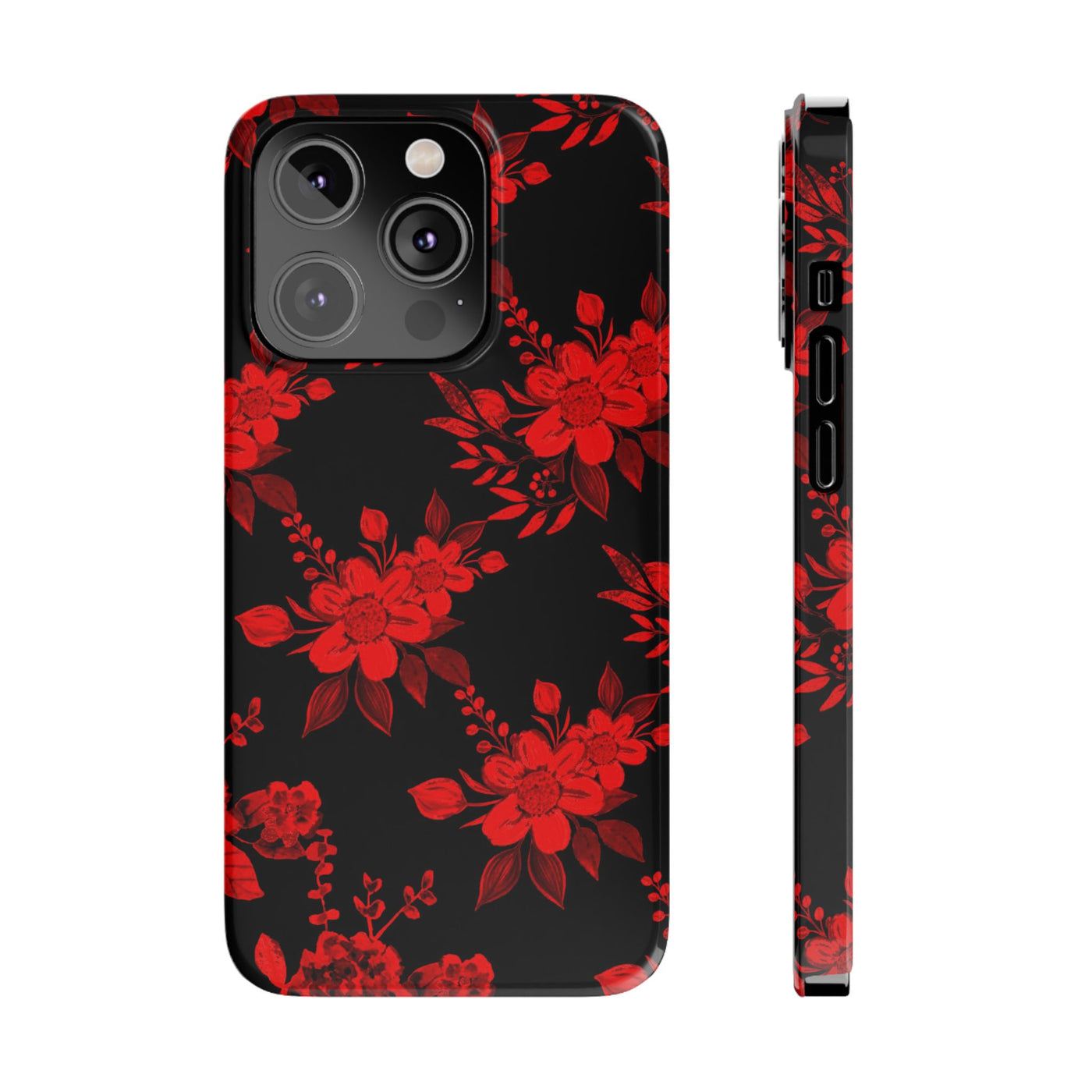 Slim Cute Phone Cases for Iphone - | iPhone 15 Case | iPhone 15 Pro Max Case, Iphone 14 Case, Iphone 14 Pro Max, Iphone 13, Red Black Flowers