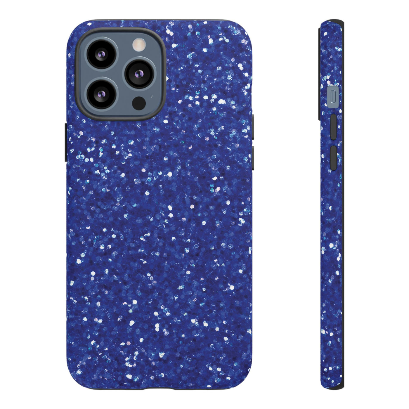 Chic Blue Faux Play on Glitter Effect Cute Phone Case, for IPhone 16 pro Max | Iphone 15, Iphone 14, IPhone 13 Case, 11 8 7, Samsung Galaxy S24, S23, S22, S21, 2 Layer Protection