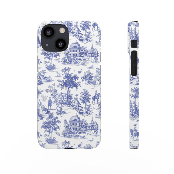 Sleek Snap Blue French Toile Cute Phone Case for iPhone 16 15 14 13 12 11 X Xs Max Xr Pro Plus Samsung Galaxy S24 S23 S22 S21 S20 Note Ultra