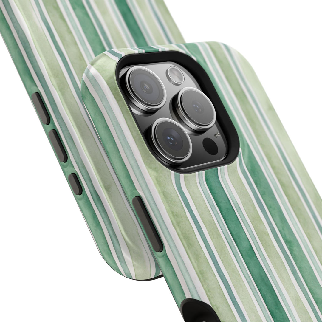 Aesthetic Tough Magsafe Green Stripes Watercolor Phone Case - For iPhone 17 Pro Max iPhone 16 Pro iPhone 15 Iphone 14 Plus 13 Pro 12 11 10 - Studio40ParkLane