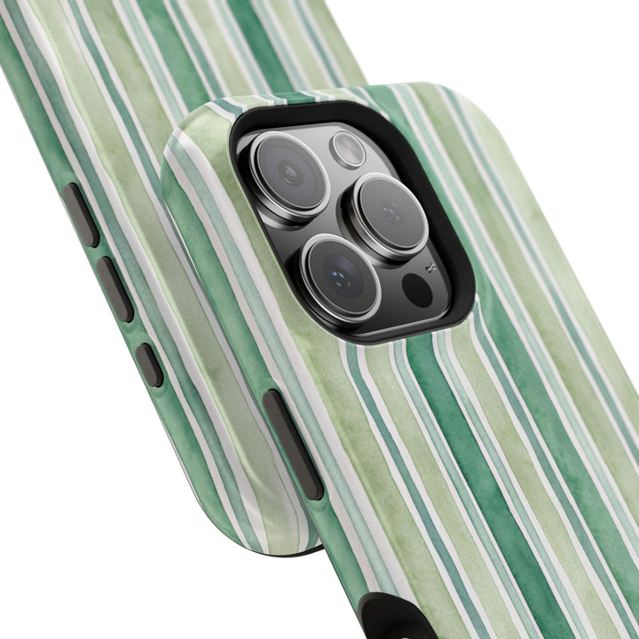 Aesthetic Tough Magsafe Green Stripes Watercolor Phone Case - For iPhone 17 Pro Max iPhone 16 Pro iPhone 15 Iphone 14 Plus 13 Pro 12 11 10 - Studio40ParkLane
