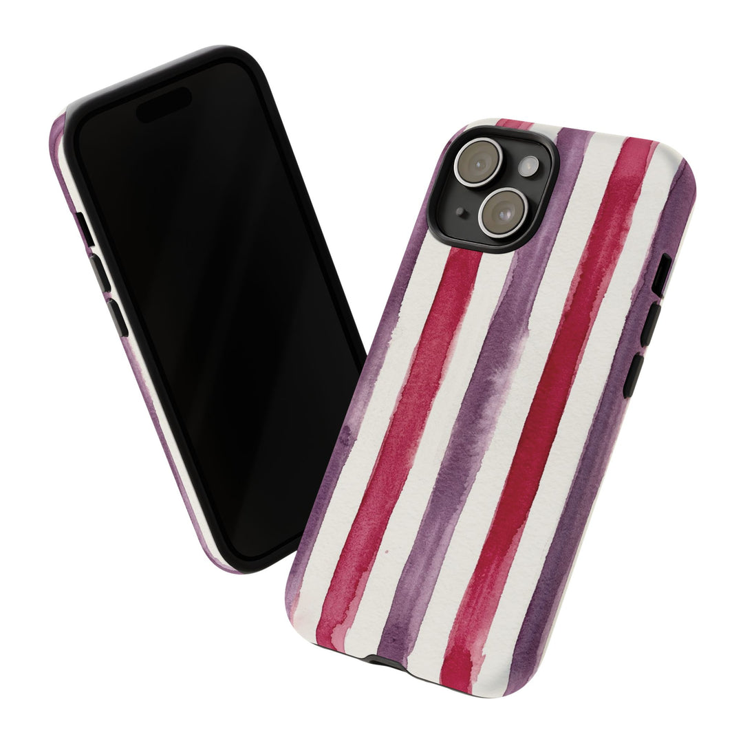 Tough Cute Wine Red Purple Stripes Phone Case, for IPhone 17 Pro Max | Iphone 17 Air, Iphone 16, IPhone 15, 14 13 12, Samsung Galaxy S26, S25, S24, S23 - Studio40ParkLane