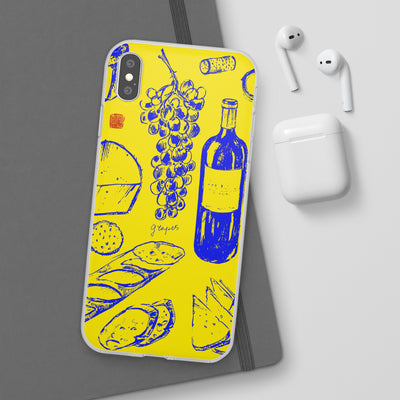 Cute Flexi Phone Cases, French Food Wine Yellow Blue, Compatible with Samsung Galaxy S23, Samsung S22, Samsung S21, Samsung S20, Galaxy S20 Ultra