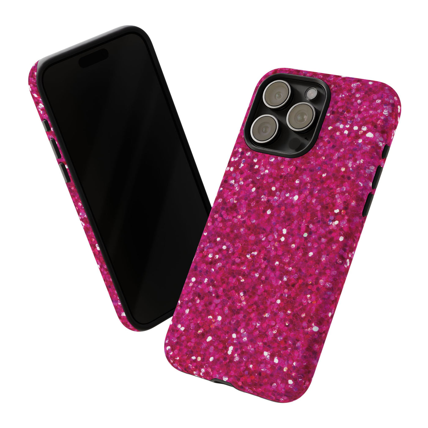 Chic Pink Faux Play on Glitter Effect Cute Phone Case, for IPhone 16 pro Max | Iphone 15, Iphone 14, IPhone 13 Case, 11 8 7, Samsung Galaxy S24, S23, S22, S21, 2 Layer Protection