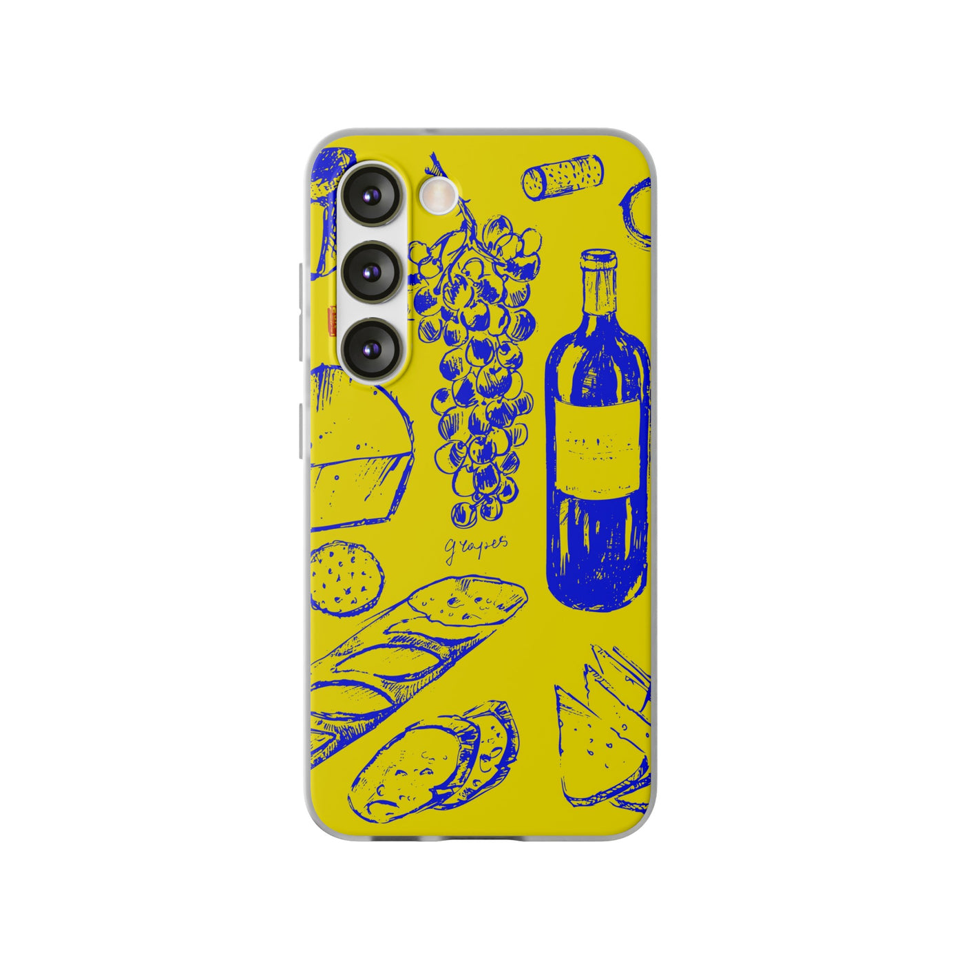 Cute Flexi Phone Cases, French Food Wine Yellow Blue, Compatible with Samsung Galaxy S23, Samsung S22, Samsung S21, Samsung S20, Galaxy S20 Ultra