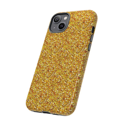 Chic Gold Faux Play on Glitter Effect Cute Phone Case, for IPhone 16 pro Max | Iphone 15, Iphone 14, IPhone 13 Case, 11 8 7, Samsung Galaxy S24, S23, S22, S21, 2 Layer Protection