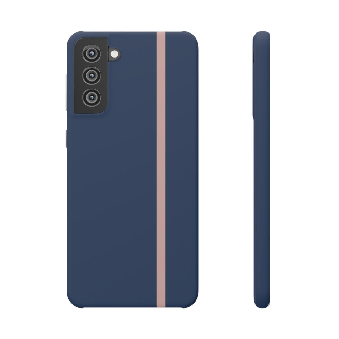Sleek Navy Blue Pink Stripe Snap Phone Case for iPhone 18 17 16 15 14 13 Pro Max, Samsung Galaxy S26 S25 Ultra Lightweight Cute Phone Case - Studio40ParkLane