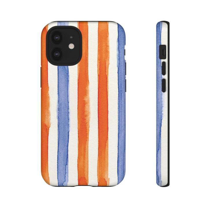Tough Cute Blue Orange Stripes Phone Case, for IPhone 17 Pro Max | Iphone 17 Air, Iphone 16, IPhone 15, 14 13 12, Samsung Galaxy S26, S25, S24, S23 - Studio40ParkLane