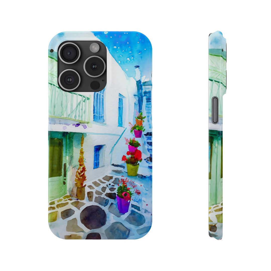 Slim Cute Phone Cases for Iphone | iPhone 15 Case | iPhone 15 Pro Max Case, Iphone 14, Iphone 14 Pro Max, Iphone 13, Colorful Greek Alley Watercolor - Studio40ParkLane