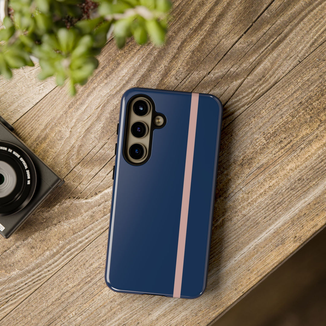 Tough Phone Case Navy Blue Orange Stripe iPhone 18 17 16 15 14 13 12 Pro Max Plus, Samsung Galaxy S26 S25 S24 Ultra Cute Preppy Sport - Studio40ParkLane
