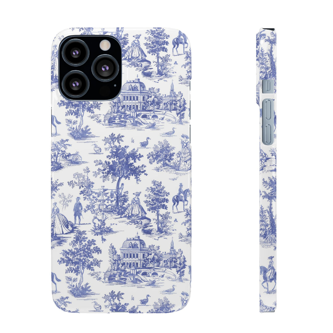Sleek Snap Blue French Toile Cute Phone Case for iPhone 16 15 14 13 12 11 X Xs Max Xr Pro Plus Samsung Galaxy S24 S23 S22 S21 S20 Note Ultra