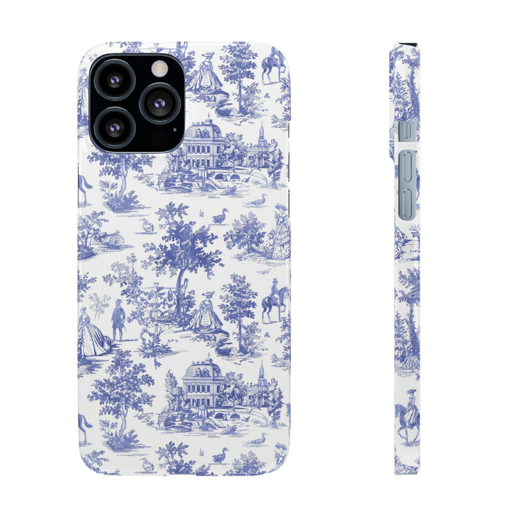 Sleek Snap Blue French Toile Cute Phone Case for iPhone 16 15 14 13 12 11 X Xs Max Xr Pro Plus Samsung Galaxy S24 S23 S22 S21 S20 Note Ultra