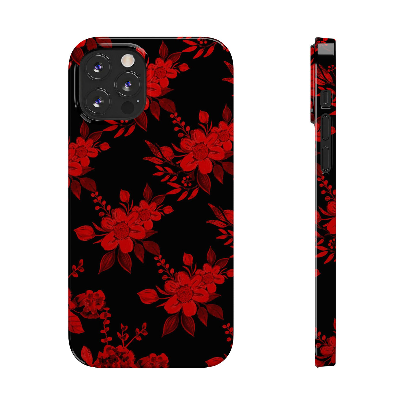 Slim Cute Phone Cases for Iphone - | iPhone 15 Case | iPhone 15 Pro Max Case, Iphone 14 Case, Iphone 14 Pro Max, Iphone 13, Red Black Flowers