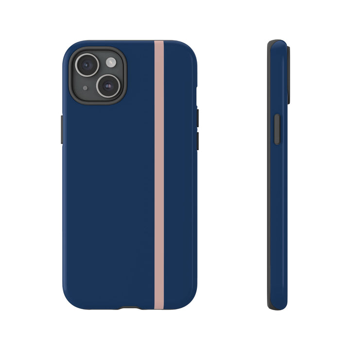 Tough Phone Case Navy Blue Orange Stripe iPhone 18 17 16 15 14 13 12 Pro Max Plus, Samsung Galaxy S26 S25 S24 Ultra Cute Preppy Sport - Studio40ParkLane