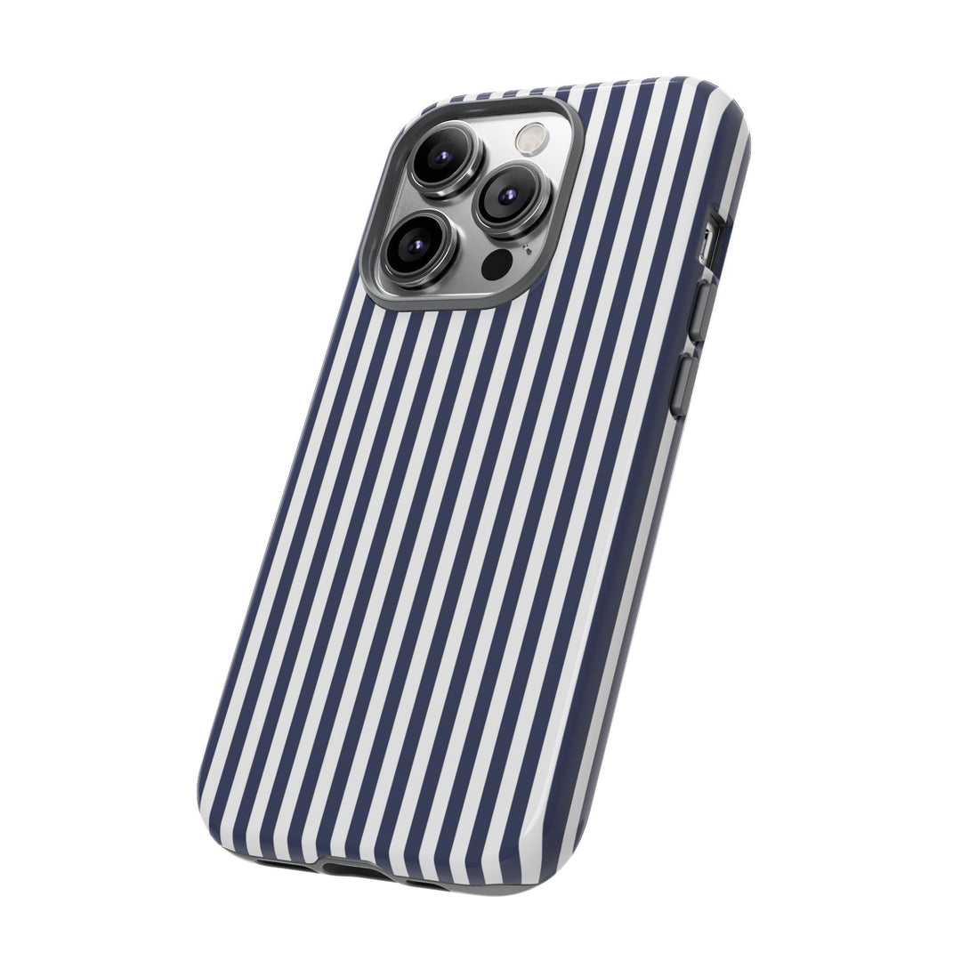 Tough Premium Navy Blue Stripes Phone Case Gift for Her - For Apple iPhone 16 Pro Max 16e iPhone 15 Pro iPhone Iphone 14 Plus 13 Pro 12 SE XR - Studio40ParkLane