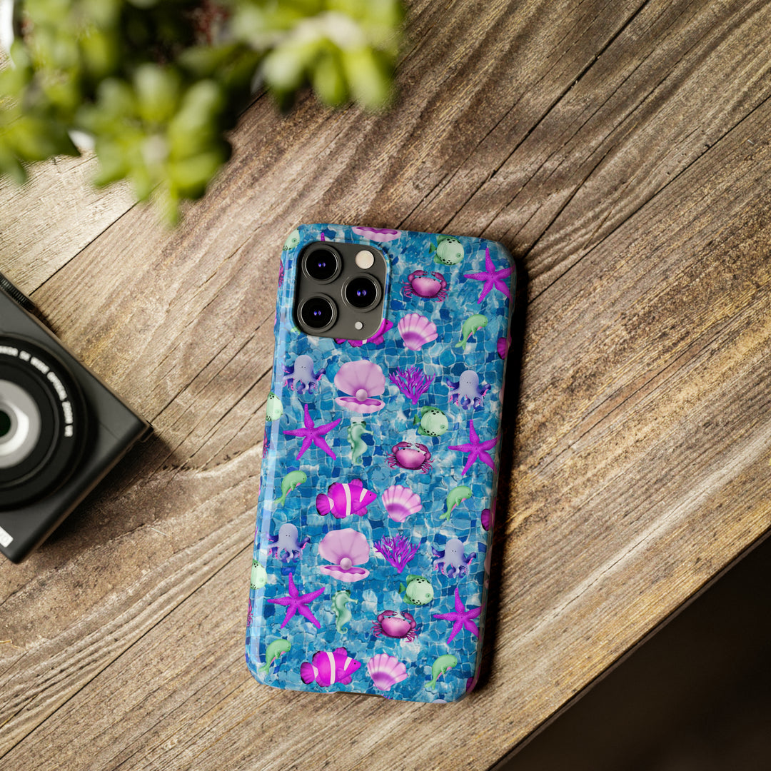 Slim Cute Phone Cases for Iphone - | iPhone 15 Case | iPhone 15 Pro Max Case, Iphone 14 Case, Iphone 14 Pro Max, Iphone 13, Blue Pink Under Sea - Studio40ParkLane