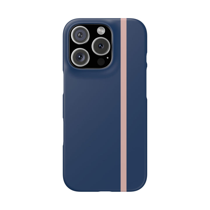 Sleek Navy Blue Pink Stripe Snap Phone Case for iPhone 18 17 16 15 14 13 Pro Max, Samsung Galaxy S26 S25 Ultra Lightweight Cute Phone Case - Studio40ParkLane