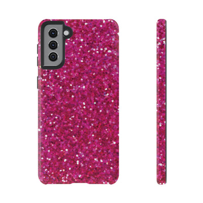 Chic Pink Faux Play on Glitter Effect Cute Phone Case, for IPhone 16 pro Max | Iphone 15, Iphone 14, IPhone 13 Case, 11 8 7, Samsung Galaxy S24, S23, S22, S21, 2 Layer Protection