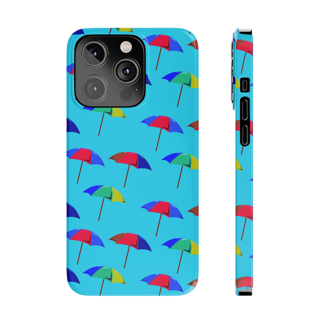 Slim Cute Phone Cases for Iphone - | iPhone 15 Case | iPhone 15 Pro Max Case, Iphone 14 Case, Iphone 14 Pro Max, Iphone 13, Colorful Beach Parasol Blue - Studio40ParkLane
