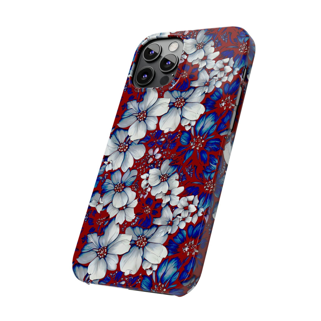 Slim Cute Phone Cases for Iphone - | iPhone 15 Case | iPhone 15 Pro Max Case, Iphone 14 Case, Iphone 14 Pro Max, Iphone 13, Red Blue Flowers - Studio40ParkLane