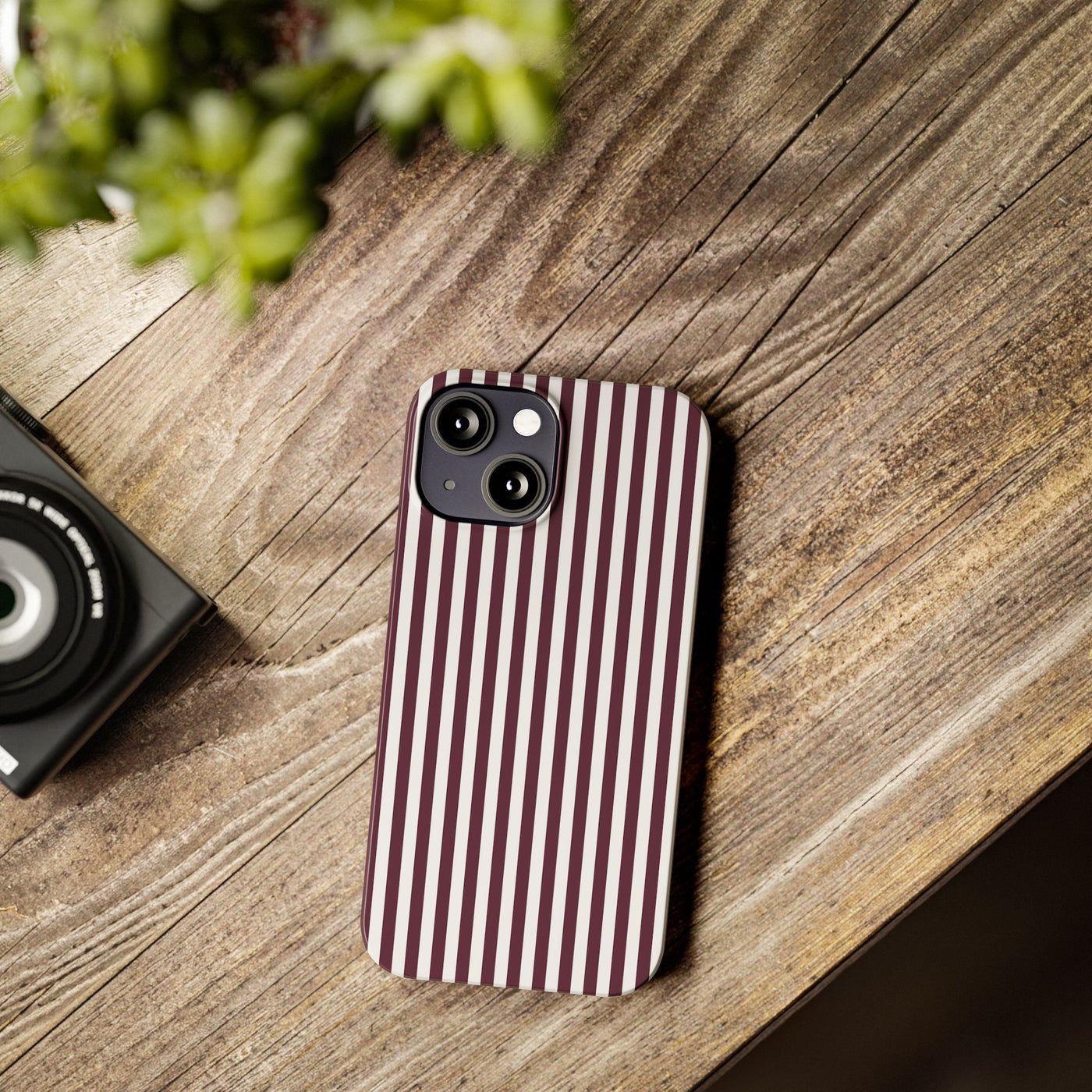 Slim Burgundy Wine Striped Cute Phone Case for Iphone 16 - | iPhone 15 Pro Max Case | iPhone 14 Case Iphone 13 12 11 10 9 8 7 Gift for Her - Studio40ParkLane