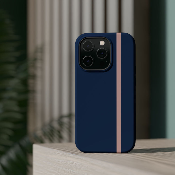 MagSafe Navy Blue Blush Pink Stripe Tough Phone Case iPhone 18 17 16 15 14 13 Pro Max Samsung Galaxy S26 Dual Layer Modern Luxury Cover - Studio40ParkLane