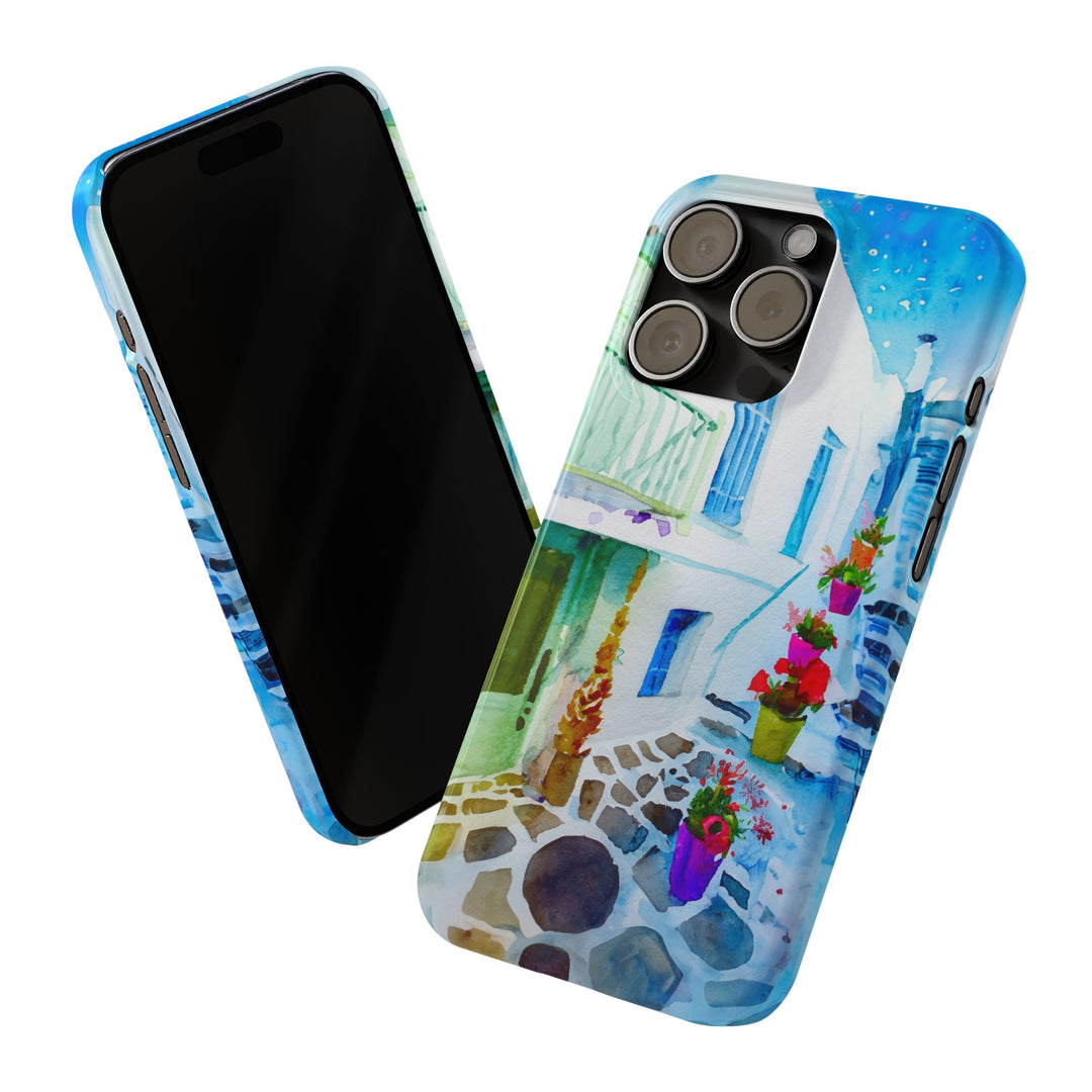 Slim Cute Phone Cases for Iphone | iPhone 15 Case | iPhone 15 Pro Max Case, Iphone 14, Iphone 14 Pro Max, Iphone 13, Colorful Greek Alley Watercolor - Studio40ParkLane
