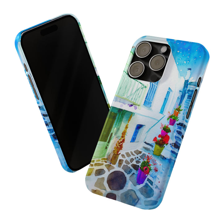 Slim Cute Phone Cases for Iphone | iPhone 15 Case | iPhone 15 Pro Max Case, Iphone 14, Iphone 14 Pro Max, Iphone 13, Colorful Greek Alley Watercolor - Studio40ParkLane