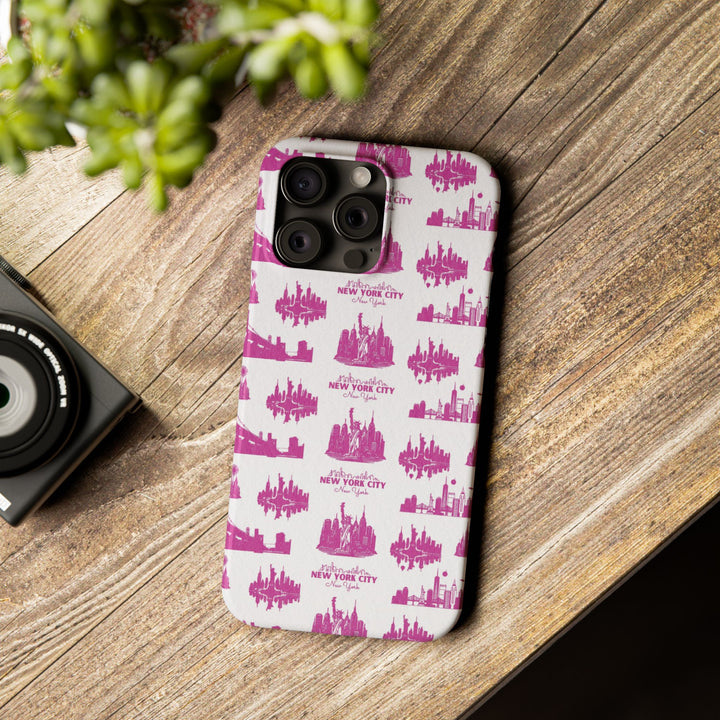 Slim New York Skyline Pink Collage Coquette Gift for Her Cute Phone Cases for Iphone 16 Pro Max | iPhone 15 Case | iPhone 15 Pro Max Case, Iphone 14, Iphone 14 Pro Max, Iphone 13 12 11 8 7 - Studio40ParkLane