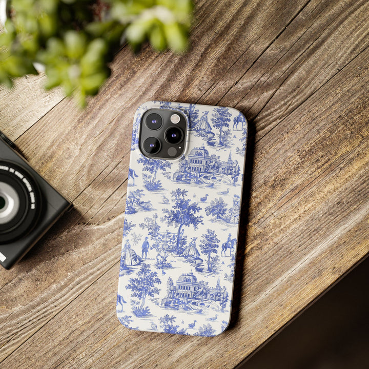 Slim Blue Vintage French Toile Cute Phone Cases for Iphone 16 Pro Max | iPhone 15 Case | iPhone 15 Pro Max Case, Iphone 14, Iphone 14 Pro Max, Iphone 13 12 11 8 7 - Studio40ParkLane