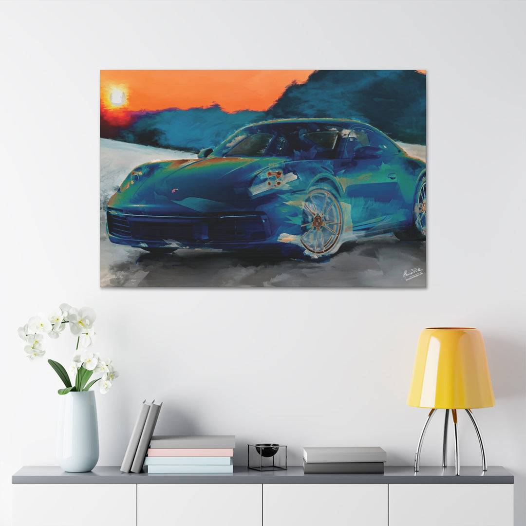 Porsche Wall Art on Canvas Print Gallery Wrapped - Gorgeous Porsche 911 Carrera Wall Art - Set in the mountains with a Sunset - Home Decor - Studio40ParkLane