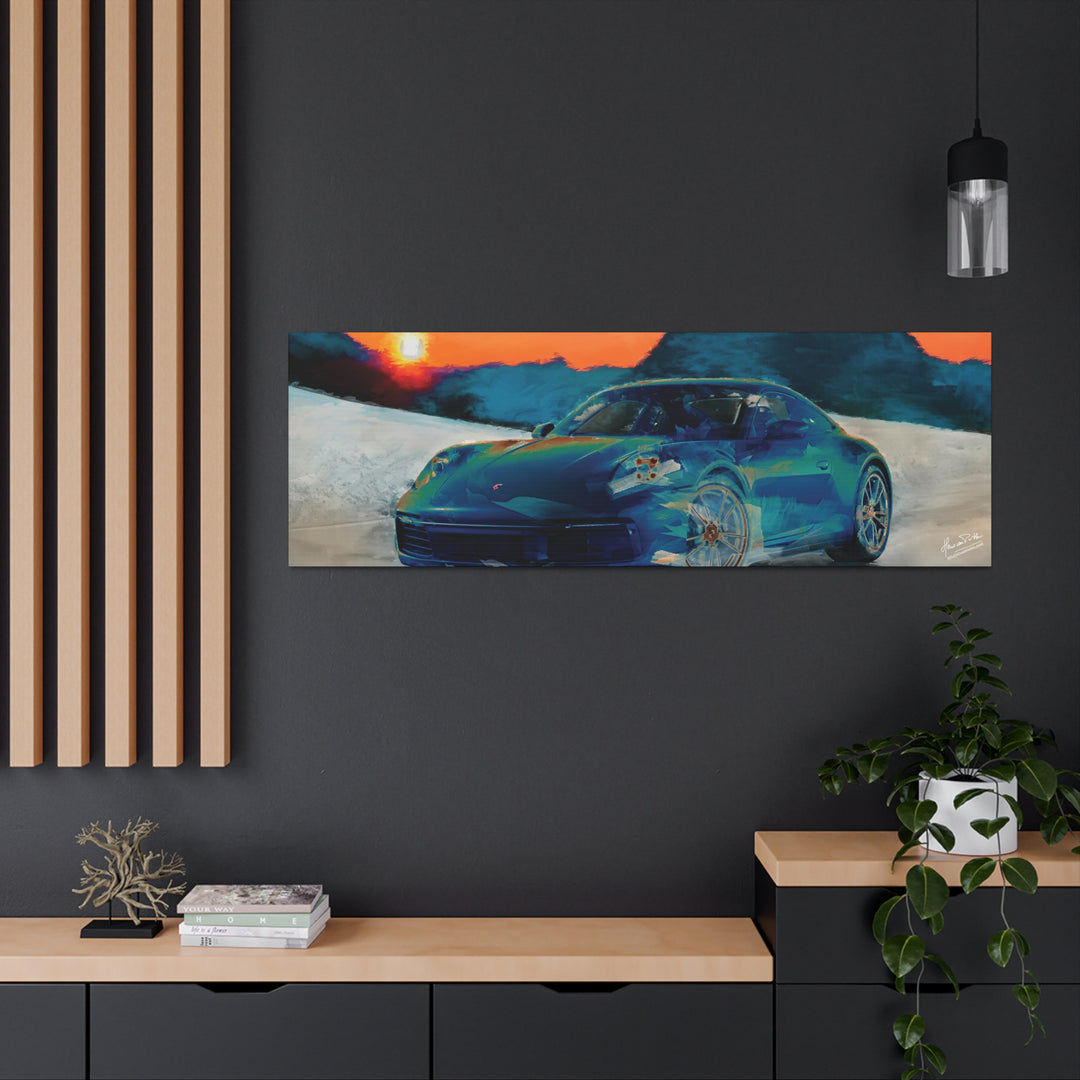 Porsche Wall Art on Canvas Print Gallery Wrapped - Gorgeous Porsche 911 Carrera Wall Art - Set in the mountains with a Sunset - Home Decor - Studio40ParkLane