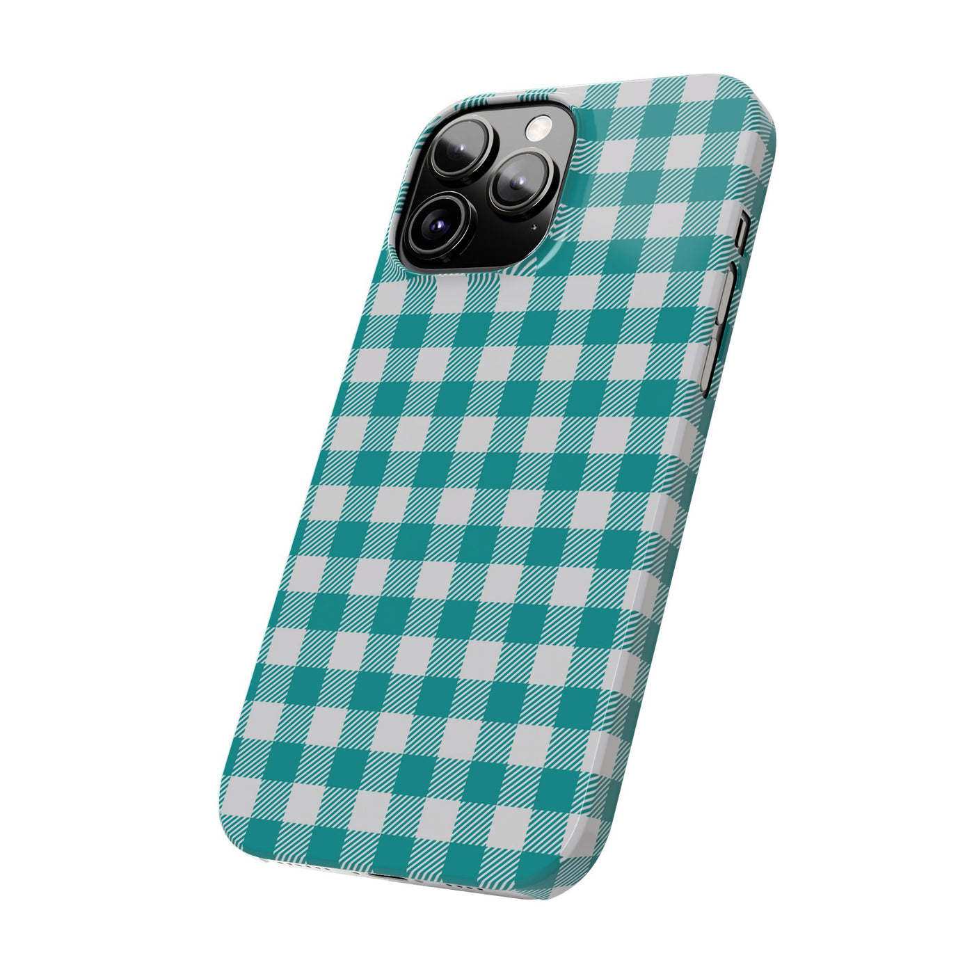 Slim Turquoise Gingham Gift for Her Cute Phone Cases for Iphone 16 Pro Max | iPhone 15 Case | iPhone 15 Pro Max Case, Iphone 14, 13, 12, 11, 10, 8, 7