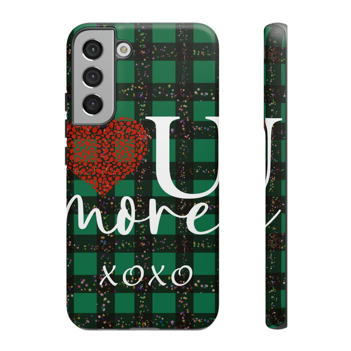 Cute Samsung Phone Cases, Designer Samsung Galaxy S23 Phone Case, Samsung S22 Case, Samsung S21 Case, Samsung S20 Case, Green Plaid Love You - Studio40ParkLane