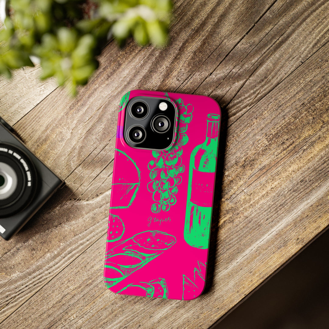 Slim French Food Wine Pink Green Cute Phone Cases for Iphone | iPhone 15 Case | iPhone 15 Pro Max Case, Iphone 14, Iphone 14 Pro Max, Iphone 13, - Studio40ParkLane
