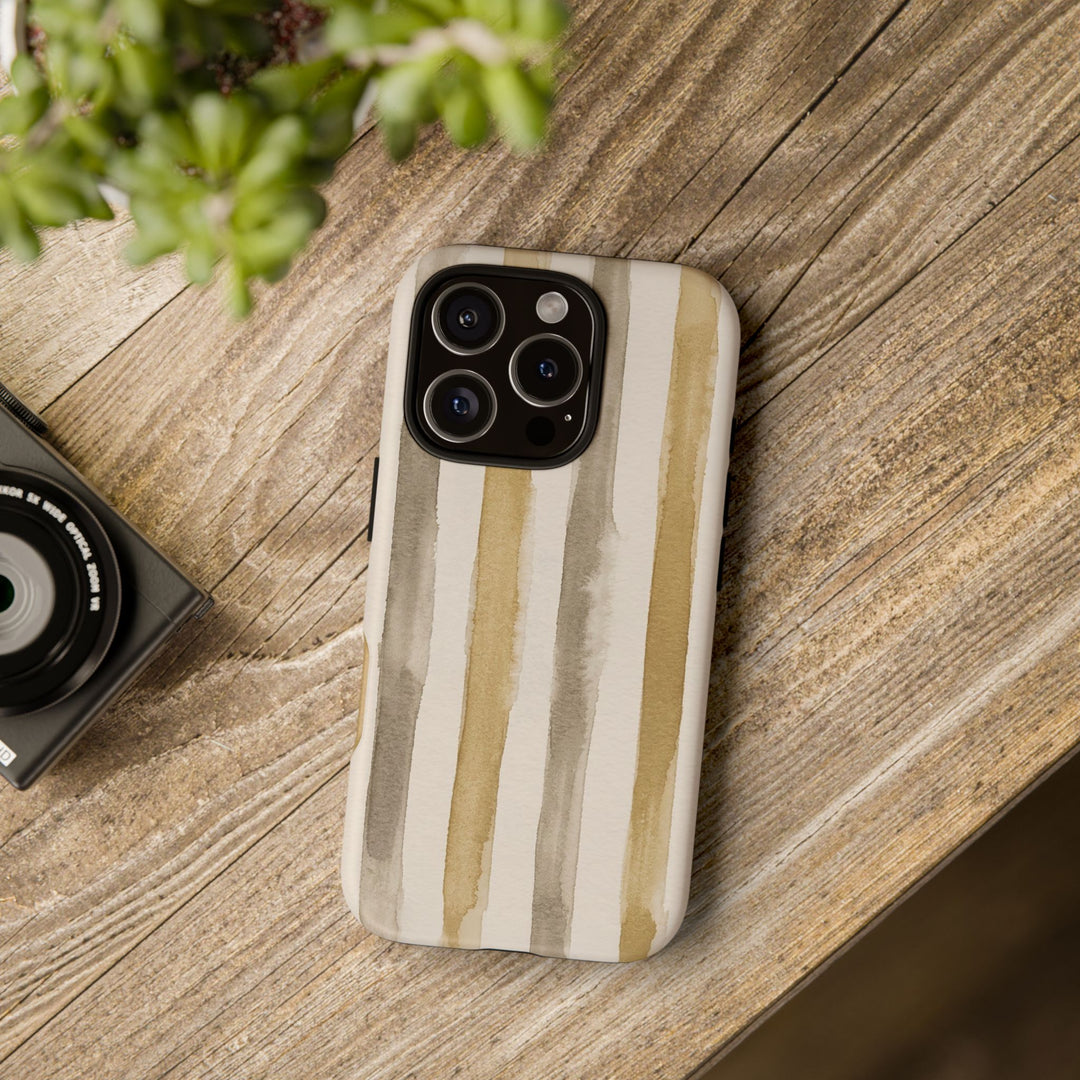 Tough Cute Brown Beige Stripes Phone Case, for IPhone 17 Pro Max | Iphone 17 Air, Iphone 16, IPhone 15, 14 13 12, Samsung Galaxy S26, S25, S24, S23 - Studio40ParkLane