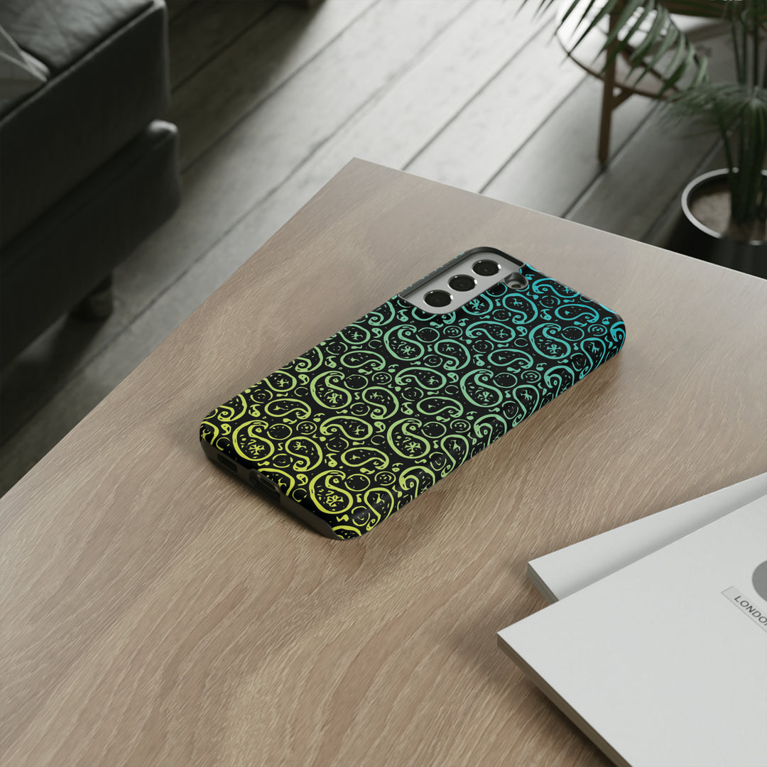 Cute Samsung Phone Case | Aesthetic Samsung Phone Case | Paisley Blue Yellow Black | Galaxy S23, S22, S21, S20 | Luxury Double Layer | Cool - Studio40ParkLane