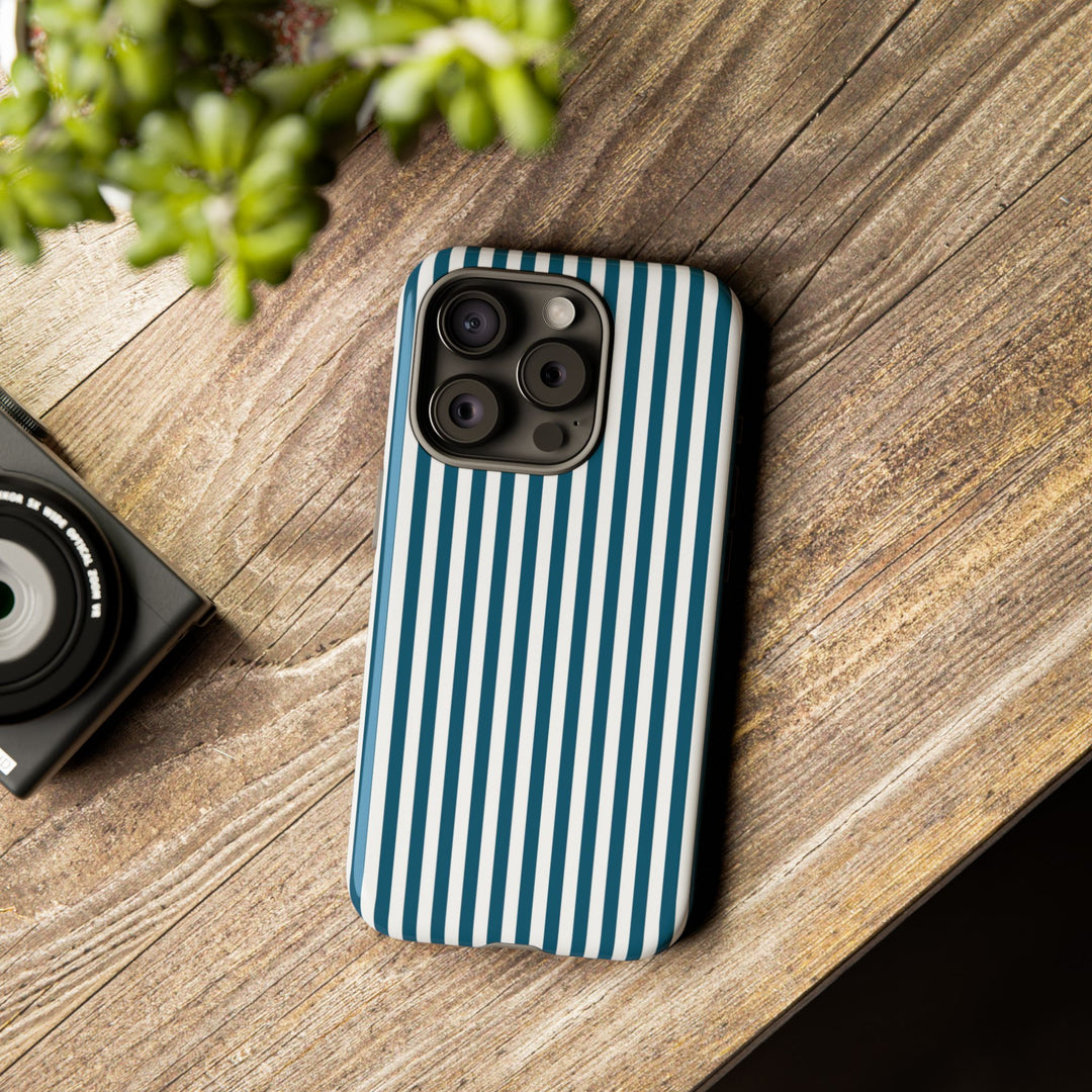 Tough Premium Teal Blue Stripes Phone Case Gift for Her - For Apple iPhone 16 Pro Max 16e iPhone 15 Pro iPhone Iphone 14 Plus 13 Pro 12 SE XR - Studio40ParkLane