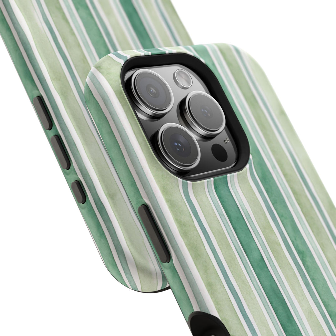 Aesthetic Tough Magsafe Green Stripes Watercolor Phone Case - For iPhone 17 Pro Max iPhone 16 Pro iPhone 15 Iphone 14 Plus 13 Pro 12 11 10 - Studio40ParkLane