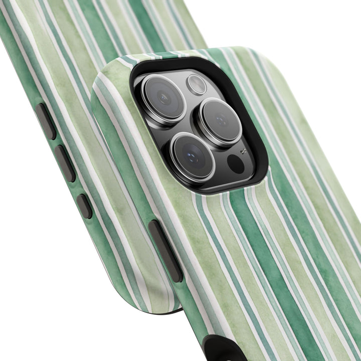 Aesthetic Tough Magsafe Green Stripes Watercolor Phone Case - For iPhone 17 Pro Max iPhone 16 Pro iPhone 15 Iphone 14 Plus 13 Pro 12 11 10 - Studio40ParkLane