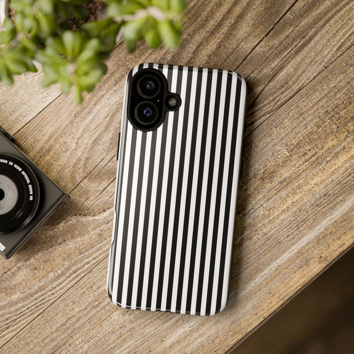 Tough Premium Black White Stripes Phone Case Gift for Her - For Apple iPhone 16 Pro Max 16e iPhone 15 Pro iPhone Iphone 14 Plus 13 Pro 12 SE XR - Studio40ParkLane