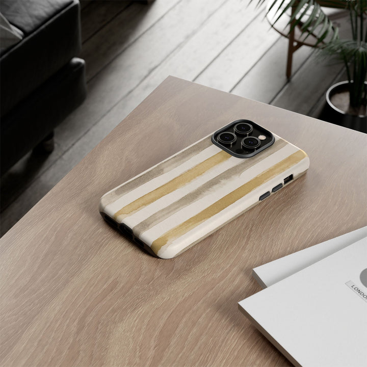 Tough Cute Brown Beige Stripes Phone Case, for IPhone 17 Pro Max | Iphone 17 Air, Iphone 16, IPhone 15, 14 13 12, Samsung Galaxy S26, S25, S24, S23 - Studio40ParkLane