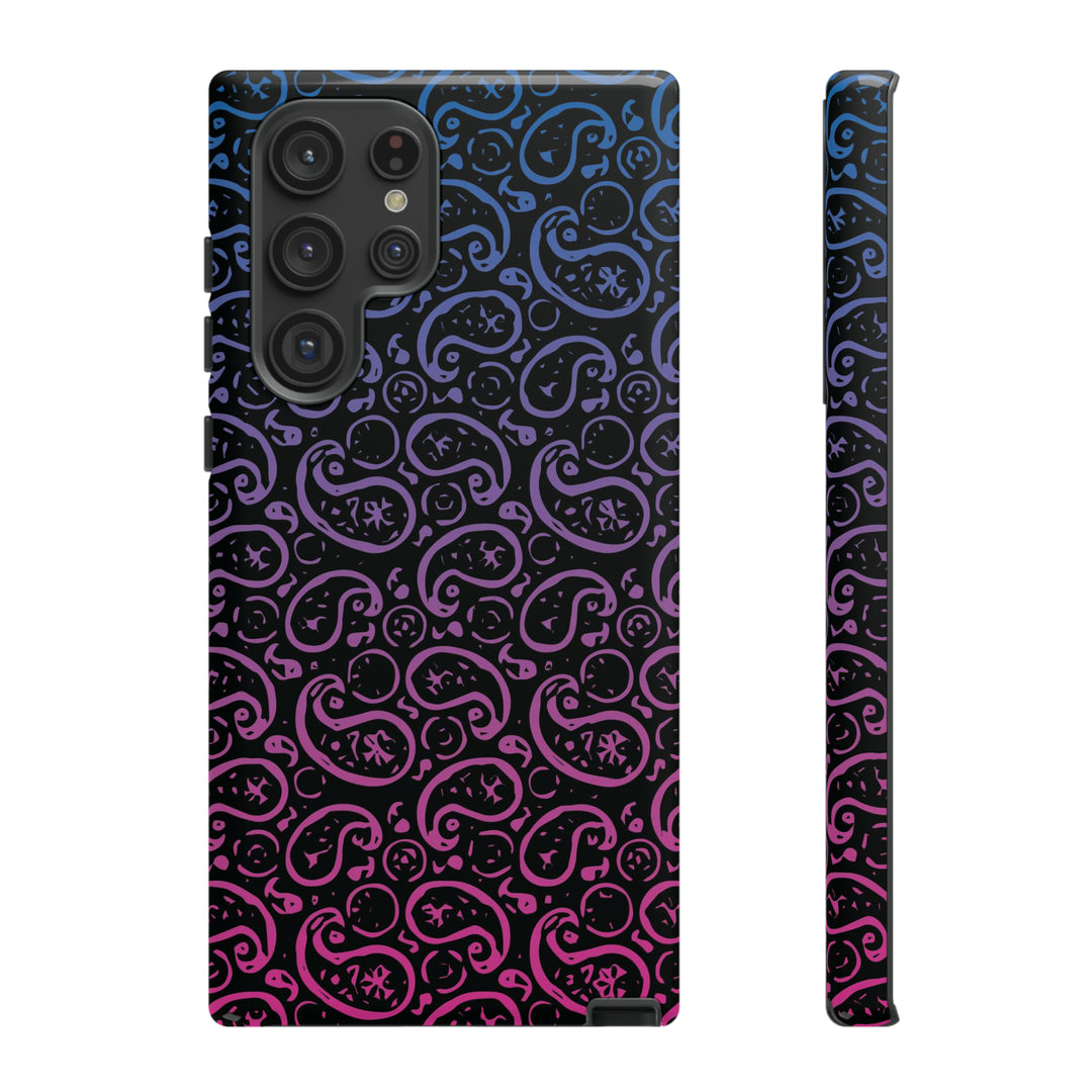 Cool Phone Case | Aesthetic Phone Case | Paisley Blue Pink Black | For Samsung Galaxy S23, S22, S21, S20 | Luxury Double Layer | Cute - Studio40ParkLane
