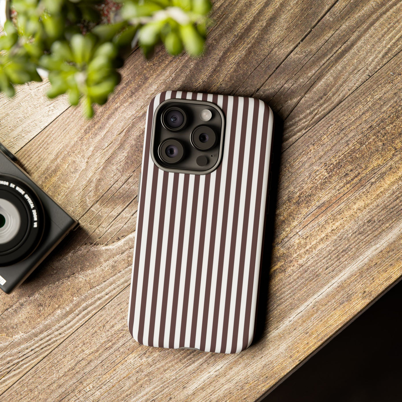 Tough Premium Brown Stripes Phone Case Gift for Her - For Apple iPhone 16 Pro Max 16e iPhone 15 Pro iPhone Iphone 14 Plus 13 Pro 12 SE XR - Studio40ParkLane