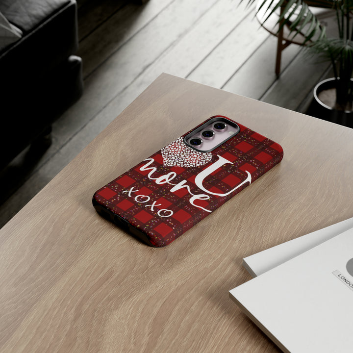 Cute Samsung Phone Cases, Designer Samsung Galaxy S23 Phone Case, Samsung S22 Case, Samsung S21 Case, Samsung S20 Case, Red Plaid Love You - Studio40ParkLane